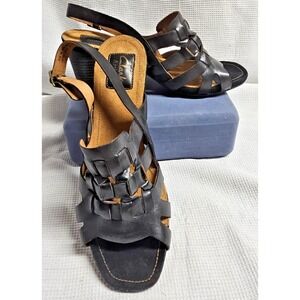 Clarks Artisan Redding Point‎ block heel shoes black woven leather slingback 9M